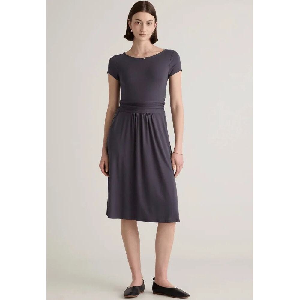 Quince Tencel Jersey Ruched Waist Dress Carbon Grey Small Casual Comfort